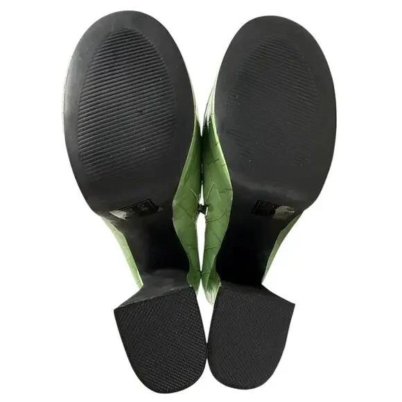 Azalea Wang Green Platform Chunky Booties Croc Embossed Size 8 - Picture 11 of 15
